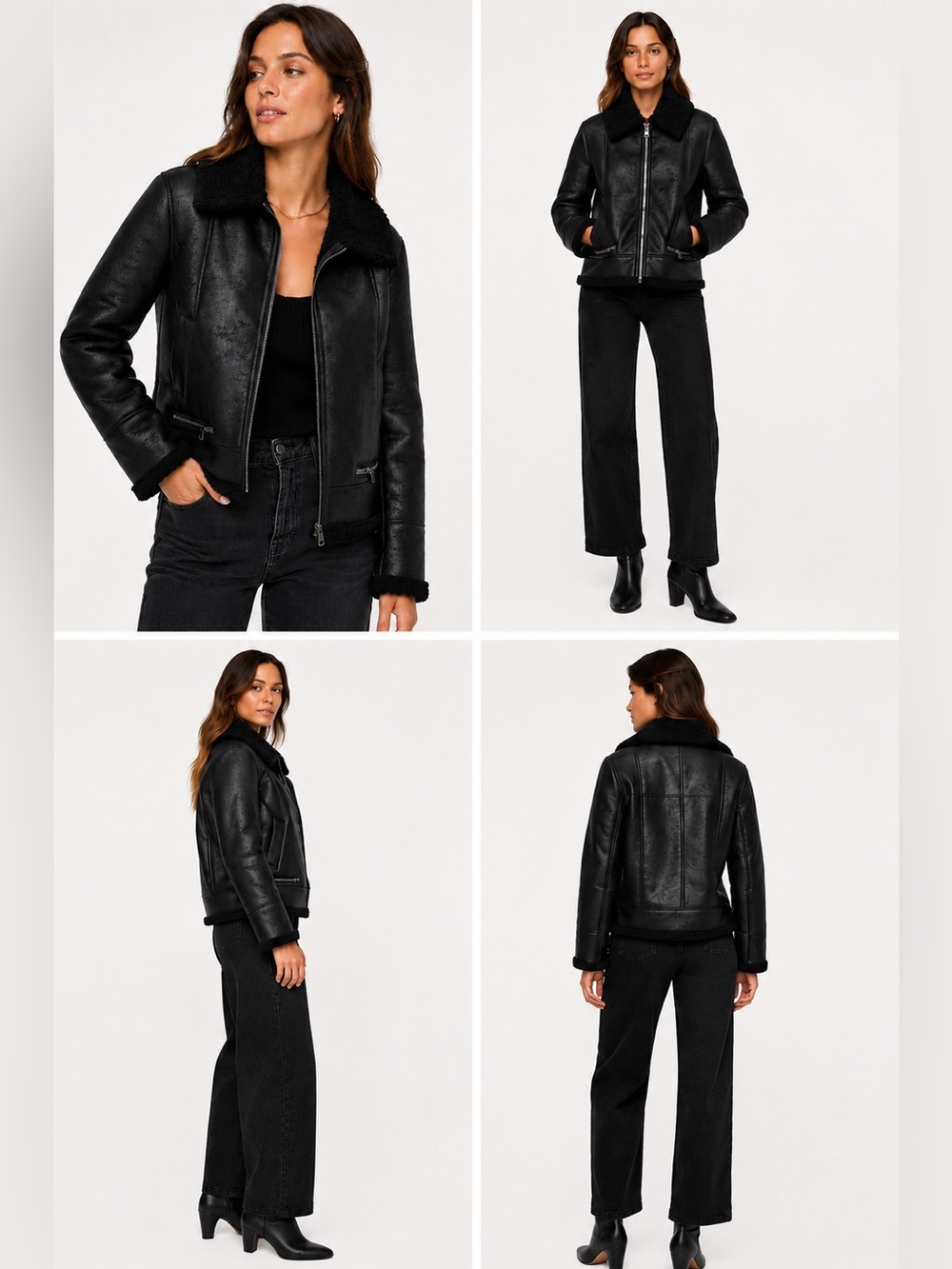 Banana Republic Black Vegan Shearling Aviator Jacket Size M